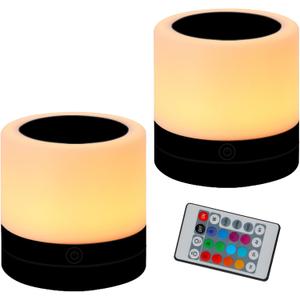 Nursery Night Light for Kids, USB Rechargeable Small Desk Lamp,13 RGB Colors & 4 Brightness & 1 Remote, Touch Bedside Cordless Table Lamp, Portable Night Lamp for Bedroom Living Room (2 Pack Black)
