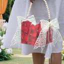 Flower Girl Basket Acrylic Flower Basket with Pearl Handle Clear Flower Holder for Confetti with Handmade Lace Bow Decoration