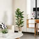 Artificial Fiddle Leaf Fig Tree with White Planter,5ft Tall Fake Tree with Natural Wood Trunk for Home Decor, Faux Ficus Tree Fake Moss for Indoor Office Living Room