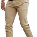 Mens Jeans Skinny Stretch Premium High Rise Colored Jeans Expandable Waist (Beige)