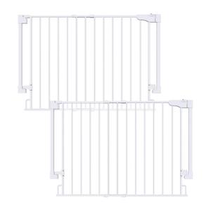 Cumbor 2 Pack 29.2-43" No Bottom Bar Baby Gate for Stairs, 2-in-1 Auto Close Dog Gate Indoor, Hardware Mounted Pet Gate for Doorways with Large Walk Thru Door, Child-Proof Safety Gate for Kids (White)