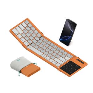 Nillkin Upgraded Foldable Bluetooth Keyboard with Touchpad & Number Pad, Portable Wireless Keyboard for Travel, Pocket-Sized, Full Size Keys, Support 3 Devices for iPad Laptop Tablets Phone, Orange
