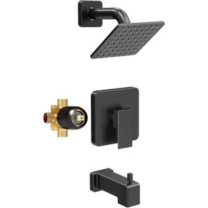 Esnbia Shower Faucet Set, Shower Head and Handle Set with 6-Inch Rain Shower Head and Tub Spout, All Metal Single-Handle Bathtub Shower Faucet Trim Kit (Shower Valve Include), Matte Black