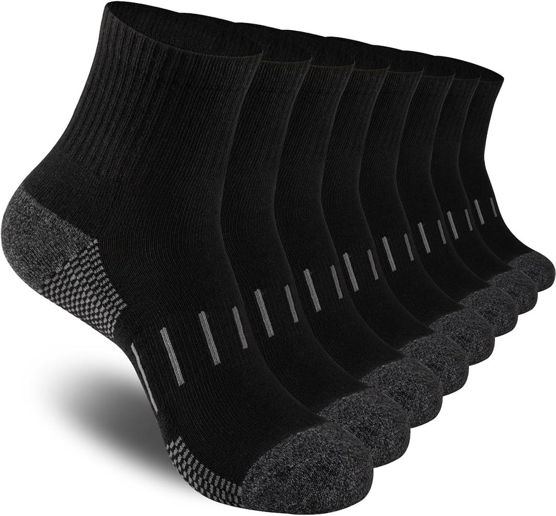Heatuff Men's Ankle Athletic Socks Quarter Cushion Moisture Wicking Running Sports Work Socks(8 Pairs), Size: One Size