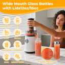 Sursip Glass Juice Bottles 6 Pack 12 oz Wide Mouth Borosilicate Glass Bottles with Lids Heat-Resistant, Leakproof, BPA Free, Reusable for Juicing, Smoothies, Milk, Protein Drinks, Water