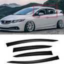 Window Visors for 2012-2015 Honda Civic Sedan 4-Door, Outside-Mount Shatterproof Rain Guards Vent Deflector Shade Dark Smoke 2013 2014, Tape-On, 4PCS