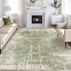 kakania Abstract 9x12 Area Rugs for Living Room: Washable Rugs Green | Soft, Non-Slip, Low-Pile, Pet & Kid Friendly - Large Modern Home Decor Carpet for Bedroom/Dining Room/Office/Nursery