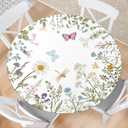 Spring Summer Flower Round Fitted Tablecloth with Elastic Edge Wipeable Table Cloth Waterproof Reusable Outdoor Table Cover for Kitchen Picnic Patry Indoor Fits 36-40" Diameter Round Tables