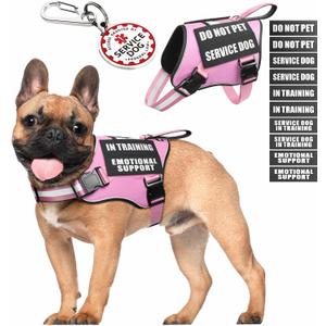 MOOGROU Service Dog Vest Harness+ID Tag+10 Patches,Metal Serivce Dog Tag&Reflective Emotional Support Dog Vest with Handle for Small Dogs,Easy Put On/Off for Training/Walking/Everyday Pink XS
