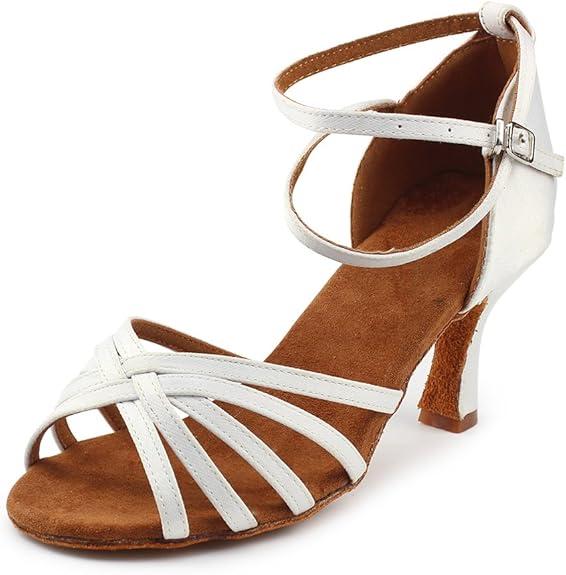 MSMAX Women's Practice Ballroom Dancing Shoes Indoor Performance Latin Dance Shoes for Woman (White, 38)