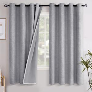 YoungsTex Grey Linen Blackout Curtains 63 Inches Long for Bedroom, Thermal Insulated Black Out Drapes with Grommet Room Darkening Privacy for Living Room, 2 Panels, 52 X 63 Inch