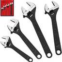 Adjustable Wrench Set Wrenches Sets: 4-Piece 6, 8, 10, 12 Inch Chrome Vanadium Steel Corrosion-Resistant Black Oxide Finish for Automotive Plumbing and Household Repairs
