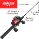 Zebco 404 Spincast Reel and Fishing Rod Combo, 6-Foot 2-Piece Fishing Pole, Size 40 Reel, Right-Hand Retrieve, Pre-Spooled with 15-Pound Zebco Line, Black/Red