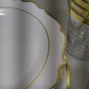 175PCS Baby Blue and Gold Disposable Dinnerware Set  Serves 25 Guests | Baroque Blue Plastic Plates, Cups, Napkins & Gold Cutlery for Baby Shower, Birthday, Wedding or Party Decor