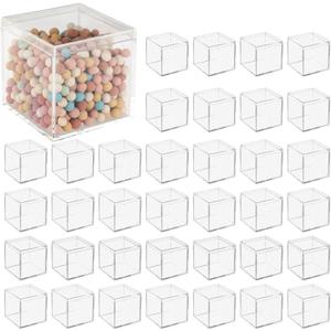 36PCS Mini Clear Acrylic Boxes,Small Clear Boxes with Lids, 2.2 x 2.2 x 2.2 in Plastic Square Cube, Square Display Box, Clear Container Boxes for Candy Pill Earring Jewelry Tiny Beads