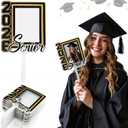 Junkin 24pcs Graduation Fans Custom Face Fans with Handle Double Sided Personalized Big Head Cutout on a Stick Class of 2026 Grad Photo Props Blank DIY Frame for Graduate Party Souvenirs(Black)