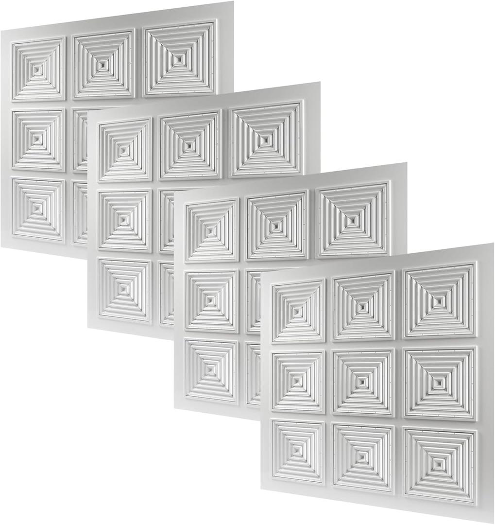 Vent Systems 24" x 24" Inch White Square Ceiling Diffuser Plate 4 Pack Highly Durable Plastic 9-Piece Louvered Grid Vent Cover - Air Deflector for Supply and Exhaust - Fits Drop Ceilings