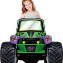 Green and Purple Monster Truck Photo Prop Birthday Decorations 37" x 25" Photo Booth Props Backdrop Selfie Picture Frame for Monster Truck Theme Baby Shower Favors Party Supplies