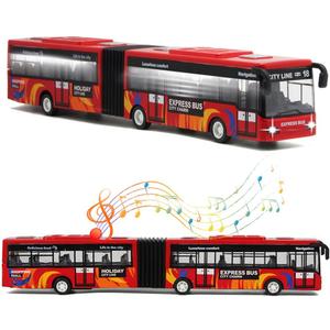 City Bus Toy for Kids, Die Cast Alloy Pull Back Vehicles, Metro Articulated Electric Bus with Sounds and Lights, Model Cars Toys Educational Gift for Kids Boys Girls Ages 3+ (Red)