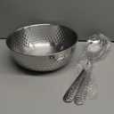 Stainless Steel 80 oz Large Salad Bowl sets with Serving Utensils 12 Inch Salad Spoon and Fork Serving set, Fruit Salad Mixing Bowl Server set of 3, for Hosting Party Kitchen Essentials (Silver)