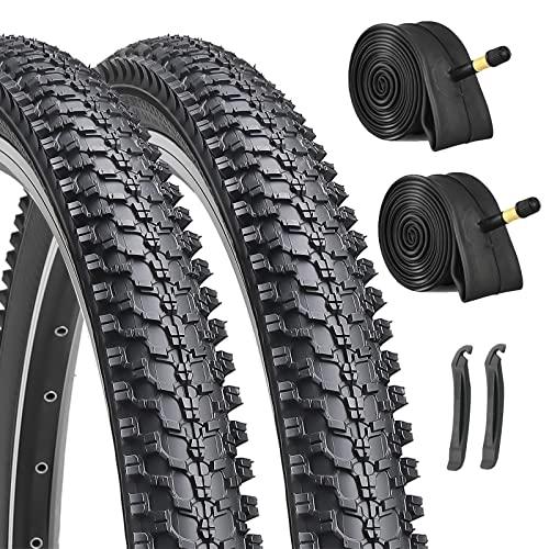 26-inch Mountain Bike Tires Set: Hycline 2-Pack 26x1.95 inch (54-559mm) Folding Replacement Puncture-Resistant Bicycle Tires and Pair 26-inch Inner Tubes with Tire Levers for MTB Off-Road Bike