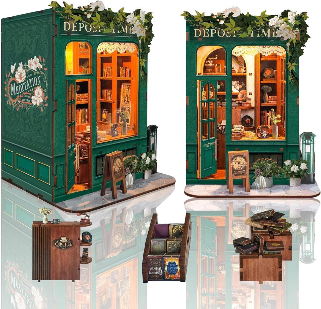 Book Nook Kit - DIY Miniature Dollhouse Booknook Kit with Light, Bookend Bookshelf Decor for Adults, Christmas Birthday Gifts for Family, Friends, Free Time