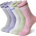 SeeyAN Womens Crew Socks Athletic Casual Cotton Long Socks Stripe Sport High Socks 5 Pairs, 6-9