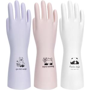 LANON 3 Pairs wahoo Nitrile Cleaning Gloves, Latex free Reusable Dishwashing Gloves for Kitchen, Bathroom, Gardening, Pet Care,Heavy-Duty, Durable, Non-Slip,12 Mil,Colorful Medium (Mix (Pack of 3))