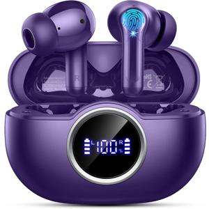 Wireless Earbuds Bluetooth Headphones, 2025 Ear Buds Deep Bass Hi-Fi Stereo, 4 ENC Noise Cancelling Mic, 40Hrs in-Ear Earphones, IP7 Waterproof Workout Sport for Android iOS, Purple