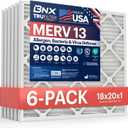 BNX TruFilter 18x20x1 Air Filter MERV 13 (6-Pack) - MADE IN USA - Electrostatic Pleated Air Conditioner HVAC AC Furnace Filters for Allergies, Pollen, Mold, Bacteria, Smoke, Allergen, MPR 1900 FPR 10