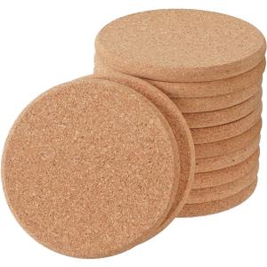 12Pcs Cork Coasters Round Extra Thick Drink Coasters with Curved Edges 0.4" Thick 4" Diameter Wooden Coasters Bulk, Absorbent and Reusable Fit for Dining Tables Desks Bars