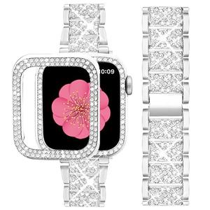 SUPOIX Compatible with Apple Watch Band 41mm + Case, Women Jewelry Bling Diamond Metal Bands & 2 Pack Protective Cover Cases for iWatch Series 9/8/7(Silver)