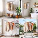 TigerParty Clothes Rack for Hanging Clothes, Sturdy Stainless Steel Clothing Rack, Extendable & Adjustable Rolling Garment Rack with Wheels for Bedroom Laundry Living Room, Silver