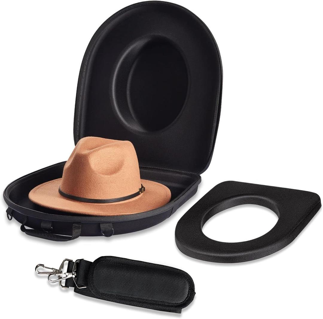 Hat Box Travel Fedora Case Universal Size Hat Carrier Storage Case
Easily Straps to Suitcase or Carried on Shoulders,Travelling Boxes Gift Idea for Men
