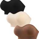 ANGOOL Strapless Bras for Women Wirefree Non-Slip Tube Top Invisible Bralette Seamless Padded Bandeau Bra (Large, Black+beige+brown)