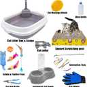 Kitten Starter Kit - 15 Piece Cat Essentials Set Includes Litter Box, Toys, Collars, Scratch Pad, Nail File, Automatic Feed Bowls, Grooming Gloves (Gray)