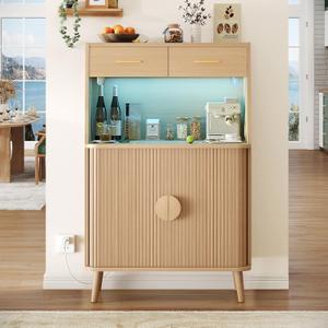Decofy 47.2" Sideboard Buffet Cabinet with LED Light & Sliding Door, Modern Storage Cabinet with Adjustable Shelf &2 Drawers, Coffee Bar for Kitchen, Entryway(Oak), 8.85" W x 36.61" D x 19.29" H