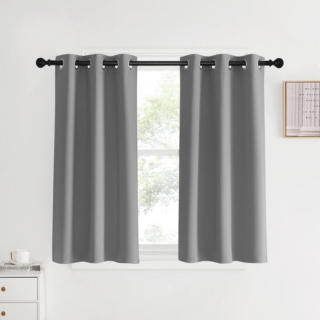 NICETOWN Room Darkening Kitchen Curtains, Silver Grey, 2 Panels, 34 by 40, Window Treatment Thermal Insulated Grommet Light Blocking Curtains & Drapes for Bedroom/Cafe