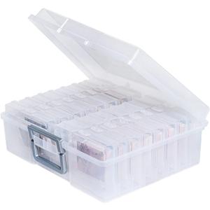 novelinks Transparent 4" x 6" Photo Organizers and Photo Storage Box with Handle, 16 Inner Photo Cases, Portable Picture Organizers & Photo Storage Containers (Clear-Silver Handle)
