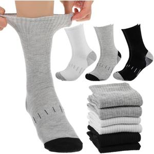 Kifmurase 3 Pairs Diabetic Socks for Men, Crew Diabetic Neuropathy Sock, Non Binding Loose Wide Top Crew Socks Seamless Diabetics Sock for Patients With Edema and Neuropathy (Large 9-12)