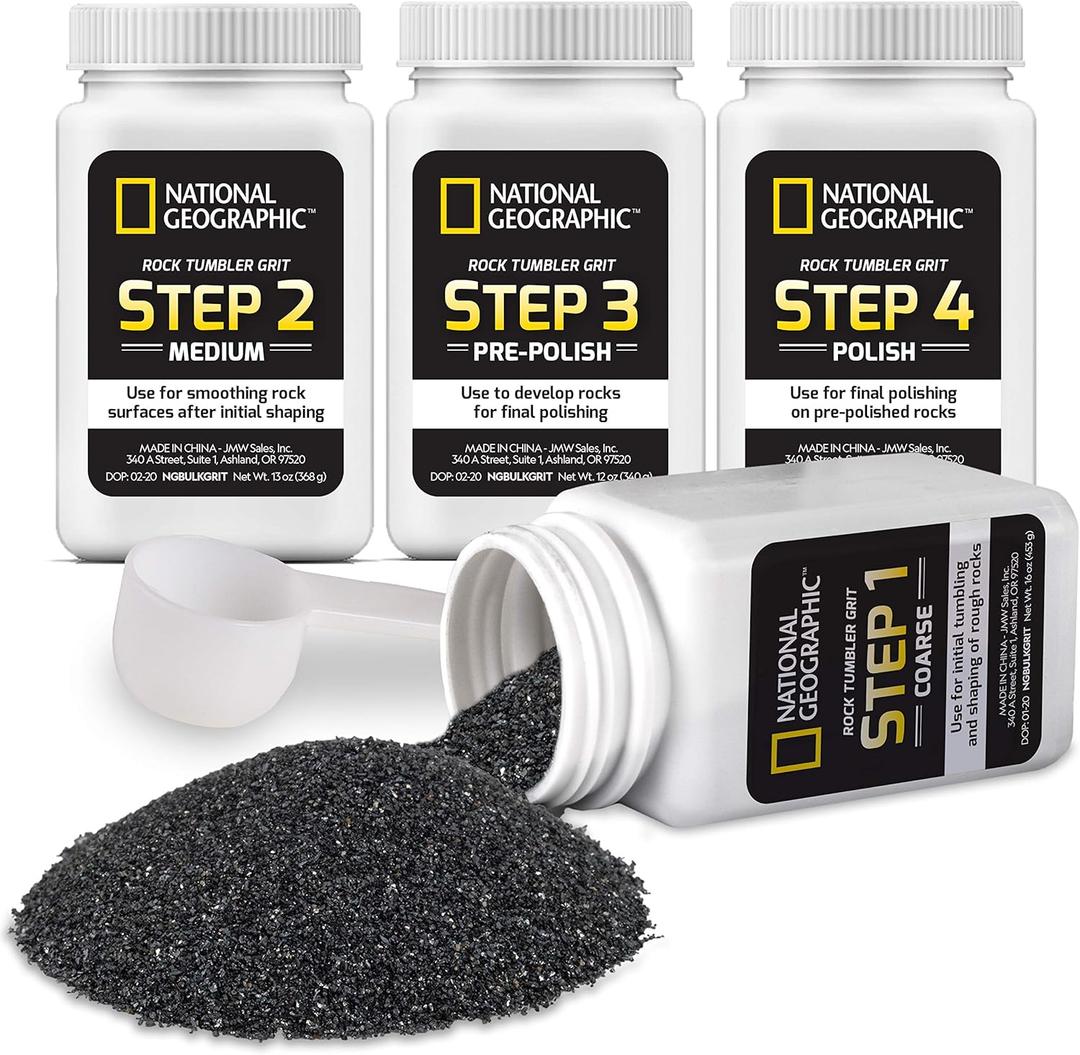 NATIONAL GEOGRAPHIC Rock Tumbler Grit and Polish Refill Kit - Tumbling Grit Media, Polish Up to 20 lbs. of Rocks, Works with any Rock Polisher & Tumbler Supplies