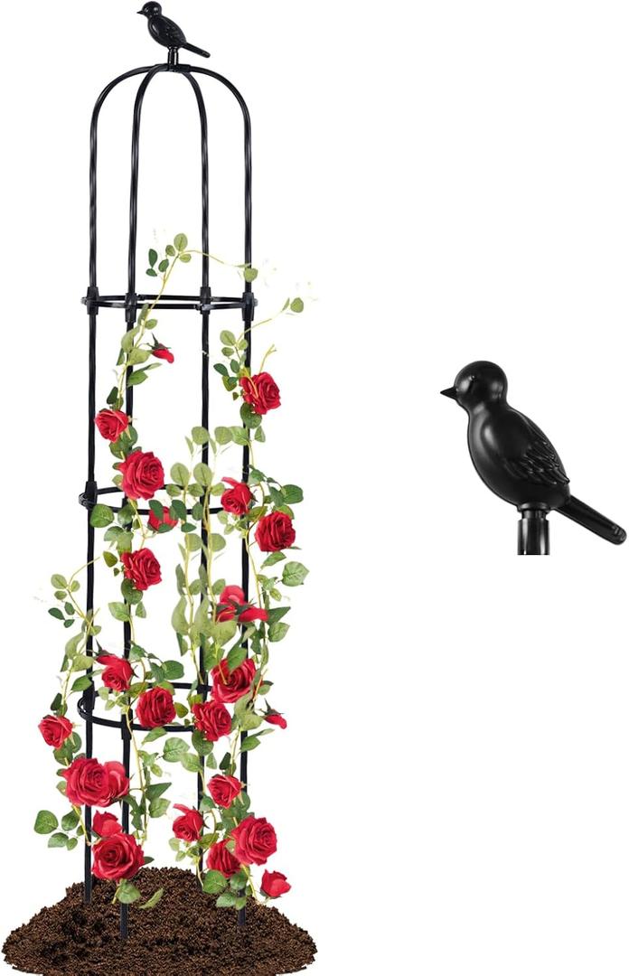 Lalahoni Garden Trellis for Climbing Plants Outdoor, Plant Support for Potted Flowers Vegetable Vine Indoor Outdoor, Garden Obelisk, 6ft Tall Rose Trellis, Black, 1pc