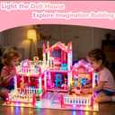 Dream Doll House for Girls with Lights, Mat, Dolls & Furniture - Imaginative Dollhouse Playset DIY Pretend Play Toy Gift for Kids Ages 3-8