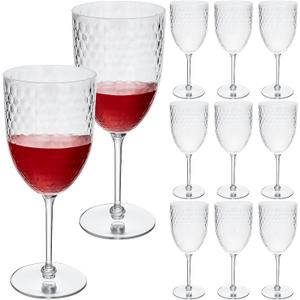 Jingmore 12 Pcs 13oz Reusable Plastic Wine Glasses, Detachable Wine Glasses with Stem, Unbreakable Champagne Flutes, Crystal Pink Goblet for Christmas Party Bar Restaurants Wedding Toasting (Crystal)