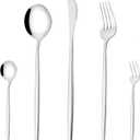 Mirror Modern Flatware Set for 4, 20-Piece Stainless Steel Silverware Set, LaienLife Unique Utensils with Long Forks Spoons and Knives Sets, Great for Home and Restaurant, Dishwasher Safe - Silver
