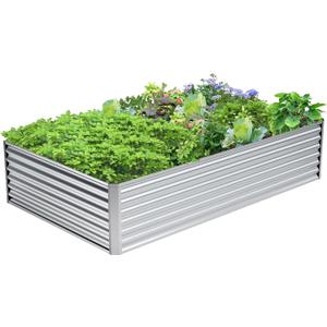 8x4x2FT Galvanized Raised Garden Bed,Galvanized Planter Boxes Outdoor, Large Metal Raised Garden Beds for Vegetables-Silver