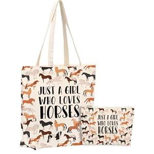 Cute Horse Gifts 2PCS Makeup Cosmetic Bag Canvas Tote Bag Beach Bag for Shopping Work Office, Horse Decor Stuff Merch Gift for Horse Lovers Women Friend Sister Girl Coworker Birthday Friendship