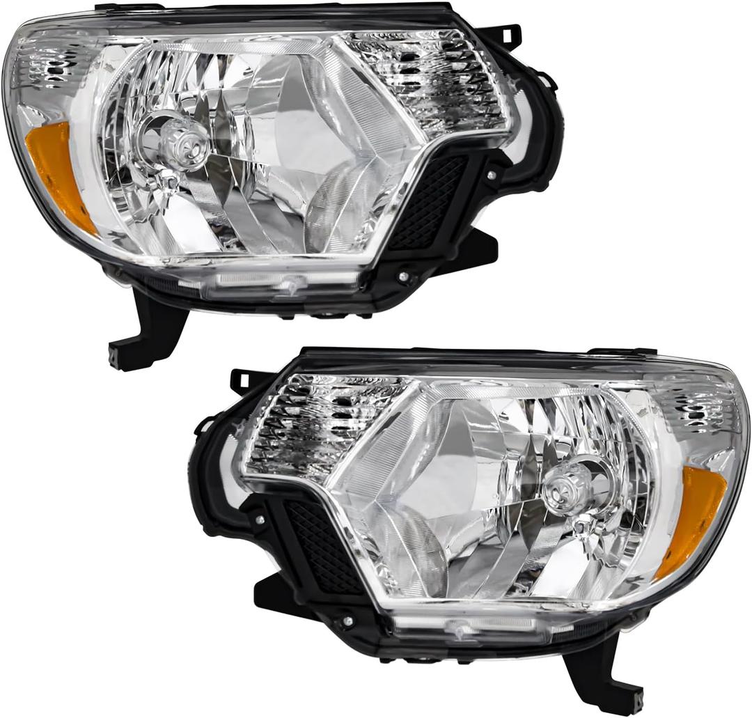 Compatible with 2012 2013 2014 2015 Toyota Tacoma Headlights Chrome Housing Amber Reflector Driver and Passenger Side (OE Replacement)