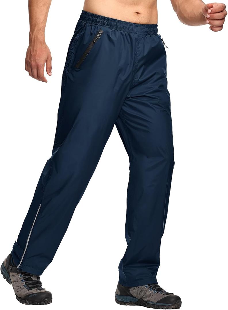 SWISSWELL Men's Golf Rain Pants Hiking Pants for Men Waterproof Breathable Mesh with Waterproof Zipper Pockets (Large, Navy)
