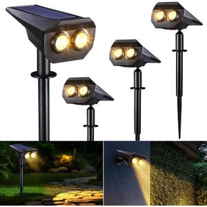 Flacchi Solar Lights Outdoor Waterproof - 2 Lighting Modes Solar Powered Garden Yard Spot Lights for Outside Landscape (Warm White, 4 Pack)